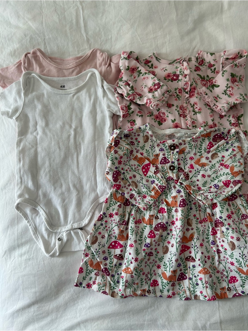 Bundle of Four Baby Girl Clothes Onesies, Footies, and Dress
